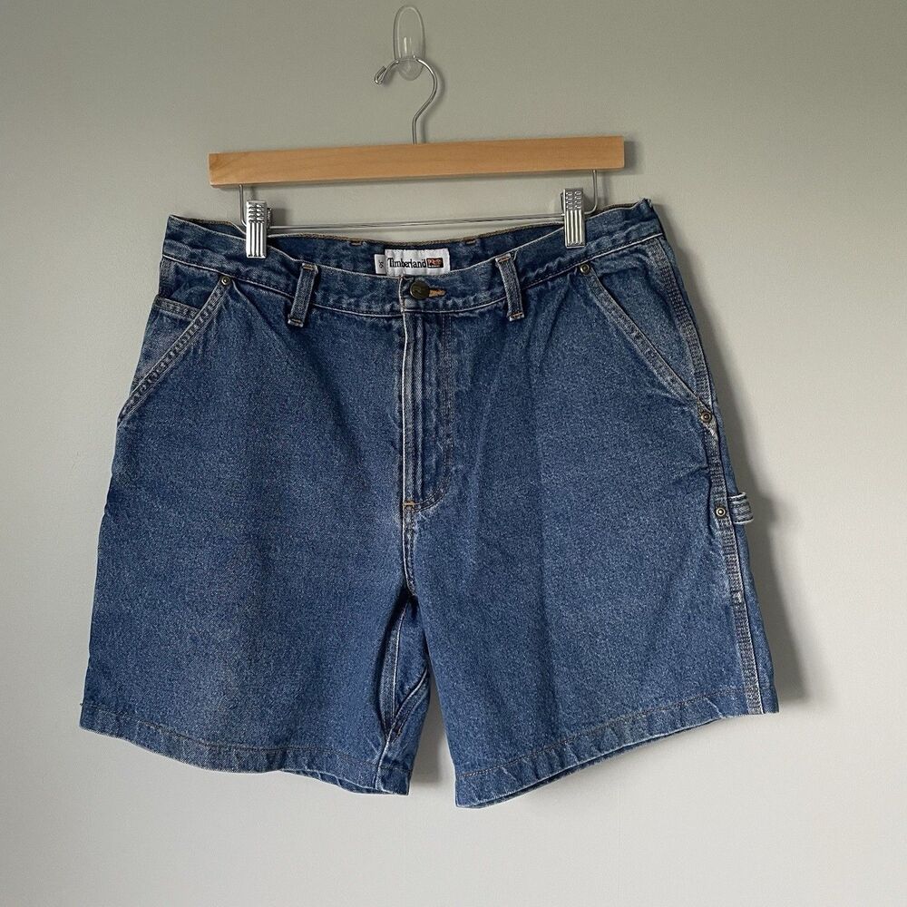 Timberland Pro Series Vtg Denim Cargo Shorts Workwear Blue Cotton Men's Size 36
